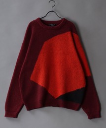 SITRY | asymmetry design jacquard knitting crew neck sweater/アシンメトリーデザイン ジャガード ニット クルーネック セーター/ニット/総柄(ニット/セーター)