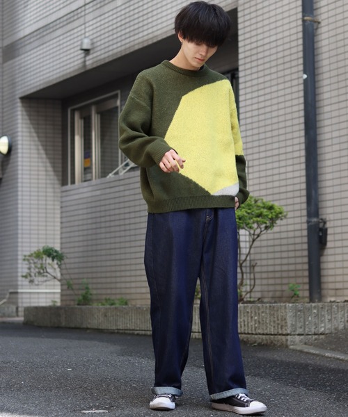 SITRY(シトリー)の「asymmetry design jacquard knitting crew neck sweater/アシンメトリーデザイン ジャガード ニット クルーネック セーター/ニット/総柄(ニット/セーター・メンズ・バーガンディー/ブラック/カーキ・L/M)」の7枚目の写真