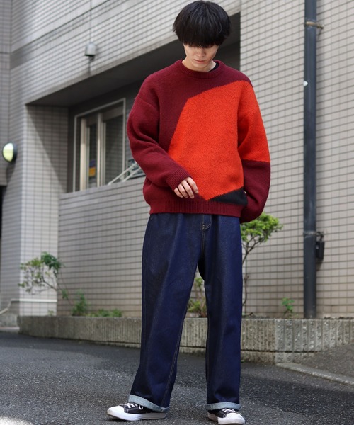 SITRY(シトリー)の「asymmetry design jacquard knitting crew neck sweater/アシンメトリーデザイン ジャガード ニット クルーネック セーター/ニット/総柄(ニット/セーター・メンズ・バーガンディー/ブラック/カーキ・L/M)」の10枚目の写真