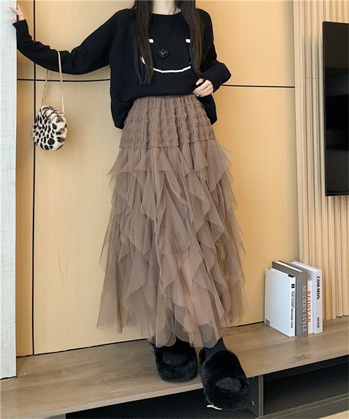 極美品 msgm 3段フリル スカート 40 送料無料 moment+ スカート ワッシャークロス三段フリルティアード