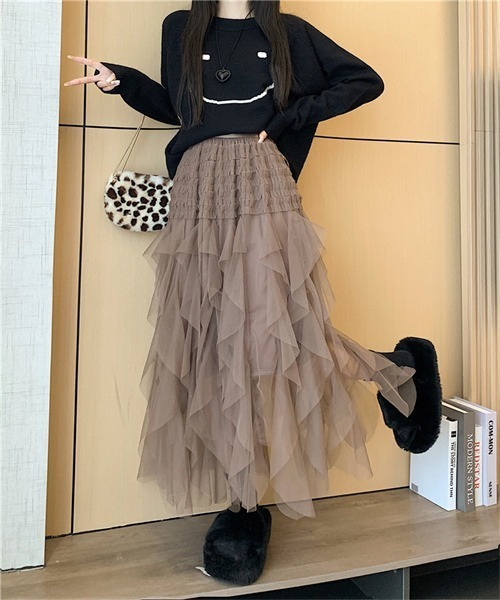 セール】イレヘムフリルロングチュールスカート（スカート
