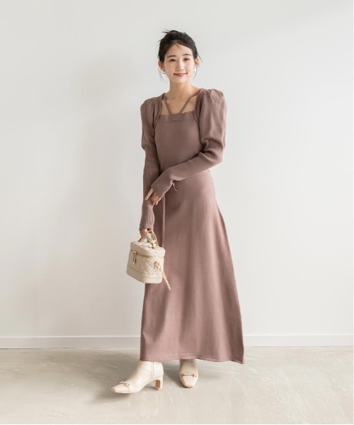 RANDA(ランダ)の「【選べる丈感】スクエアネックニットワンピース(ワンピース・レディース・ベージュ/ネイビー/ブラウン・TM/FREE)」の9枚目の写真