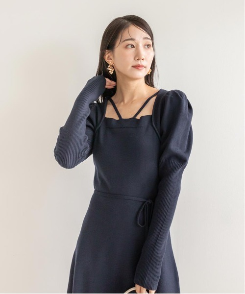 RANDA(ランダ)の「【選べる丈感】スクエアネックニットワンピース(ワンピース・レディース・ベージュ/ネイビー/ブラウン・TM/FREE)」の10枚目の写真