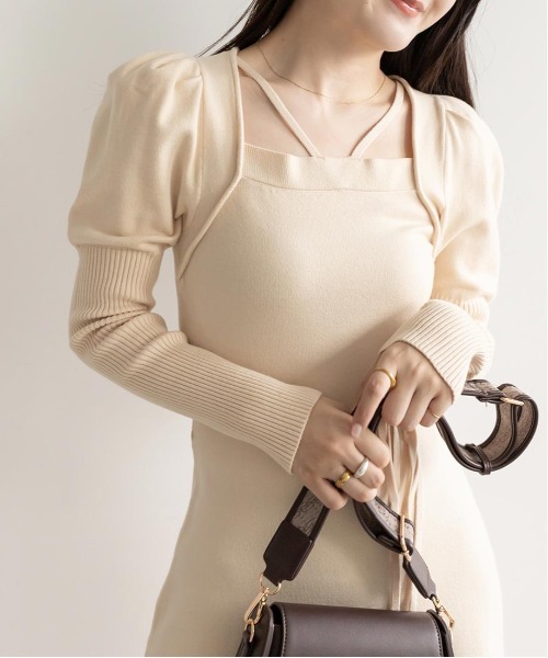 RANDA(ランダ)の「【選べる丈感】スクエアネックニットワンピース(ワンピース・レディース・ベージュ/ネイビー/ブラウン・TM/FREE)」の16枚目の写真