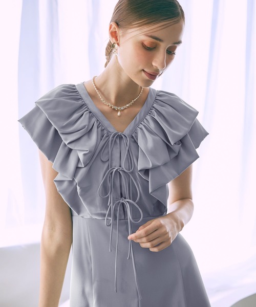 Dorry Doll(ドリードール)の「ラッフルデザインドレス オケージョンドレス(ドレス・レディース・ピンク/ブルー/グリーン/ネイビー・MEDIUM)」の4枚目の写真