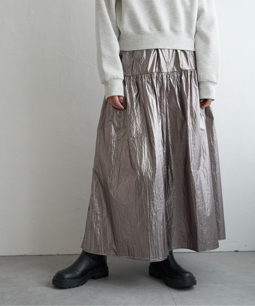 ★SPORTMAX★アウトレット★メタリックメッシュスカート♪♪ セットアップ対応】スプリットジョーゼット アシンメトリー