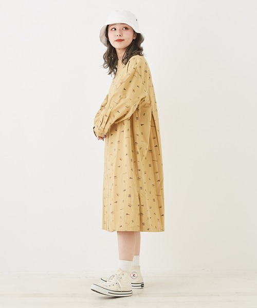 CUBE SUGAR（キューブシュガー）の「総柄プリント長袖ビッグシャツワンピース（シャツワンピース・レディース・マルチ/グレー/ナチュラル/マスタード・M）」の22枚目の写真