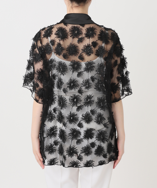 シャツ/ブラウス(半袖/袖なし) VELOR PIPING SHEER BLOUSE CLANE（クラネ）の「VELOR PIPNIG SHEER BLOUSE（シャツ/ブラウス