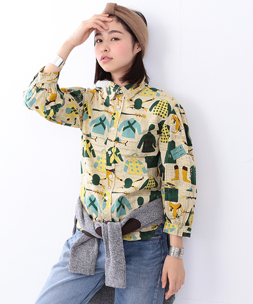 BEAMS BOY(ビームスボーイ)の「BEAMS BOY / ジョッキー プリント バルーンスリーブ(シャツ/ブラウス・レディース・グリーン・ONE SIZE)」の1枚目の写真