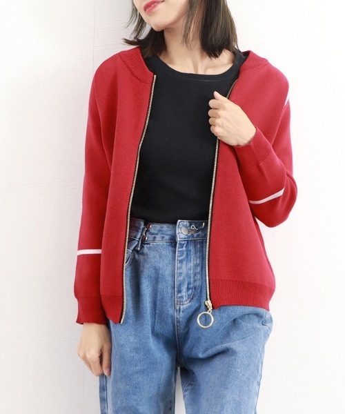 Miniministore(ミニミニストア)の「ジップアップニットジャケット レディース(カーディガン/ボレロ・レディース・ブラック/ベージュ/ブラウン/レッド・FREE)」の5枚目の写真
