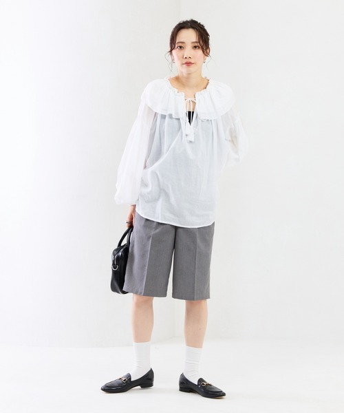 ENFOLD　センタープレス　ハーフパンツ ハーフパンツ ウールタッチ センタープレス ショートパンツ 膝丈