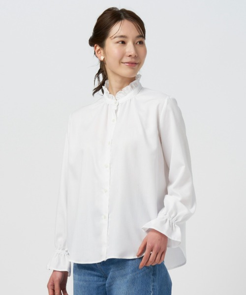 Pitta Re:)(ピッタリ)の「キャンディースリーブ長袖ブラウス カジュアルシャツ(シャツ/ブラウス・レディース・ホワイト・LL/L/M)」の1枚目の写真