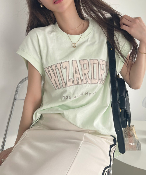 Ada.(エイダ)の「サテン刺繍 ロゴ フレンチスリーブ Tシャツ(Tシャツ/カットソー・レディース・ミント/オートミール/ブラック・FREE)」の2枚目の写真
