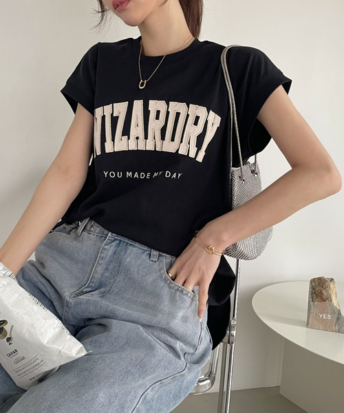 Ada.(エイダ)の「サテン刺繍 ロゴ フレンチスリーブ Tシャツ(Tシャツ/カットソー・レディース・ミント/オートミール/ブラック・FREE)」の5枚目の写真
