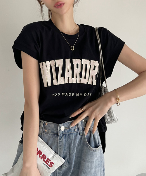 Ada.(エイダ)の「サテン刺繍 ロゴ フレンチスリーブ Tシャツ(Tシャツ/カットソー・レディース・ミント/オートミール/ブラック・FREE)」の6枚目の写真