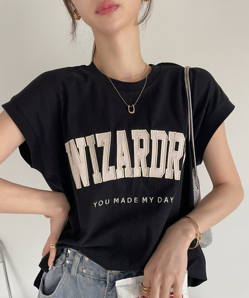Ada.(エイダ)の「サテン刺繍 ロゴ フレンチスリーブ Tシャツ(Tシャツ/カットソー・レディース・ミント/オートミール/ブラック・FREE)」の8枚目の写真