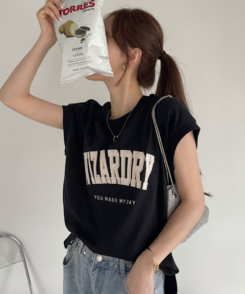 Ada.(エイダ)の「サテン刺繍 ロゴ フレンチスリーブ Tシャツ(Tシャツ/カットソー・レディース・ミント/オートミール/ブラック・FREE)」の9枚目の写真