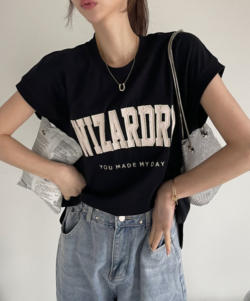 Ada.(エイダ)の「サテン刺繍 ロゴ フレンチスリーブ Tシャツ(Tシャツ/カットソー・レディース・ミント/オートミール/ブラック・FREE)」の10枚目の写真