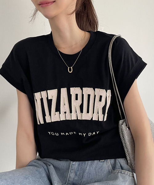 Ada.(エイダ)の「サテン刺繍 ロゴ フレンチスリーブ Tシャツ(Tシャツ/カットソー・レディース・ミント/オートミール/ブラック・FREE)」の7枚目の写真