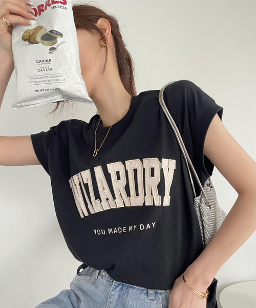 Ada.(エイダ)の「サテン刺繍 ロゴ フレンチスリーブ Tシャツ(Tシャツ/カットソー・レディース・ミント/オートミール/ブラック・FREE)」の4枚目の写真