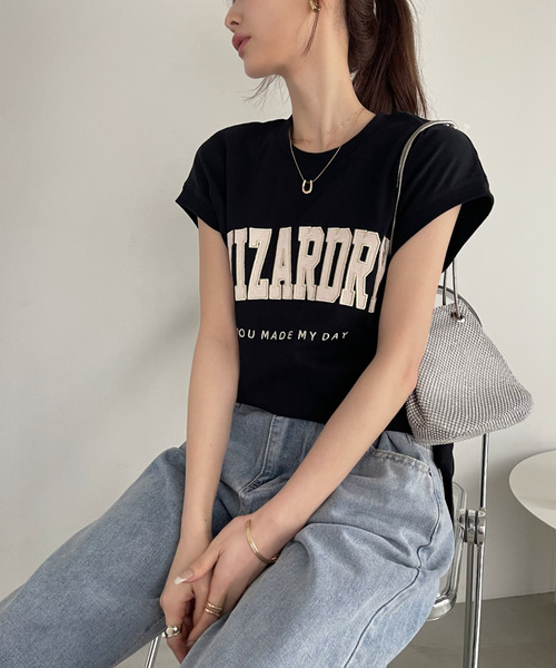Ada.(エイダ)の「サテン刺繍 ロゴ フレンチスリーブ Tシャツ(Tシャツ/カットソー・レディース・ミント/オートミール/ブラック・FREE)」の11枚目の写真