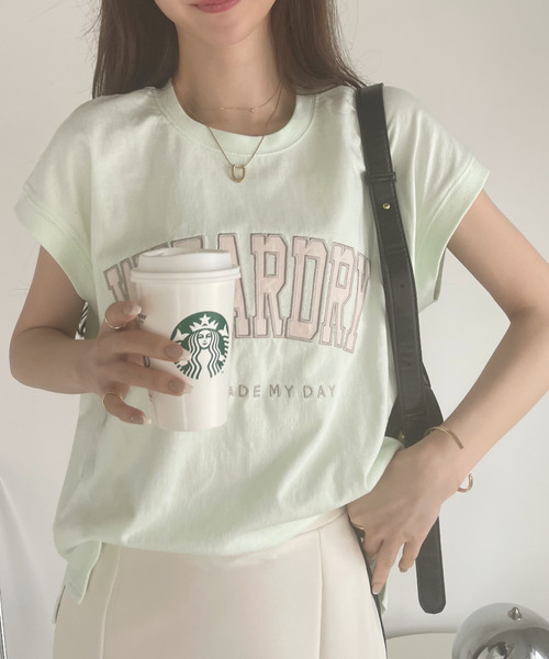 Ada.(エイダ)の「サテン刺繍 ロゴ フレンチスリーブ Tシャツ(Tシャツ/カットソー・レディース・ミント/オートミール/ブラック・FREE)」の12枚目の写真