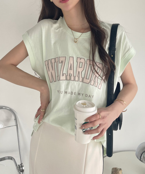 Ada.(エイダ)の「サテン刺繍 ロゴ フレンチスリーブ Tシャツ(Tシャツ/カットソー・レディース・ミント/オートミール/ブラック・FREE)」の16枚目の写真