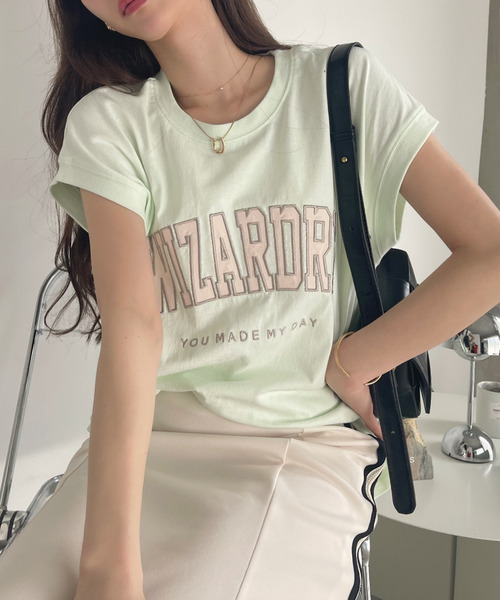 Ada.(エイダ)の「サテン刺繍 ロゴ フレンチスリーブ Tシャツ(Tシャツ/カットソー・レディース・ミント/オートミール/ブラック・FREE)」の17枚目の写真