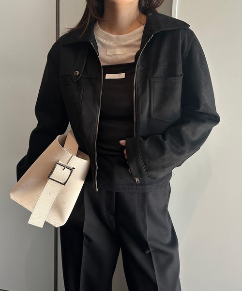 solleim(ソルレム)の「スエードスタンドネックブルゾン(ブルゾン・レディース・ブラック/ベージュ/ピンク・M)」の15枚目の写真