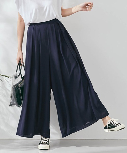 kirakiraShop(キラキラショップ)の「ウエスト タック シフォン ワイド パンツ(その他パンツ・レディース・ブルー系/ネイビー/マスタード/グリーン/ブラック/カーキ/ブルー・FREE)」の5枚目の写真