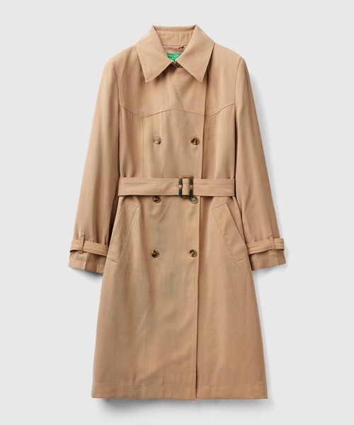 BENETTON (UNITED COLORS OF BENETTON)（ベネトンユナイテッドカラーズオブベネトン）の「ベルト付きダブルステッチトレンチコート（トレンチコート・レディース・カーキ/ベージュ・MEDIUM/X-SMALL/XX-SMALL/SMALL）」の7枚目の写真