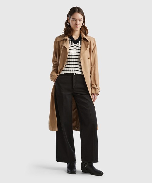 BENETTON (UNITED COLORS OF BENETTON)（ベネトンユナイテッドカラーズオブベネトン）の「ベルト付きダブルステッチトレンチコート（トレンチコート・レディース・カーキ/ベージュ・MEDIUM/X-SMALL/XX-SMALL/SMALL）」の6枚目の写真