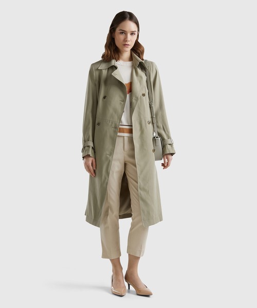 BENETTON (UNITED COLORS OF BENETTON)（ベネトンユナイテッドカラーズオブベネトン）の「ベルト付きダブルステッチトレンチコート（トレンチコート・レディース・カーキ/ベージュ・MEDIUM/X-SMALL/XX-SMALL/SMALL）」の11枚目の写真