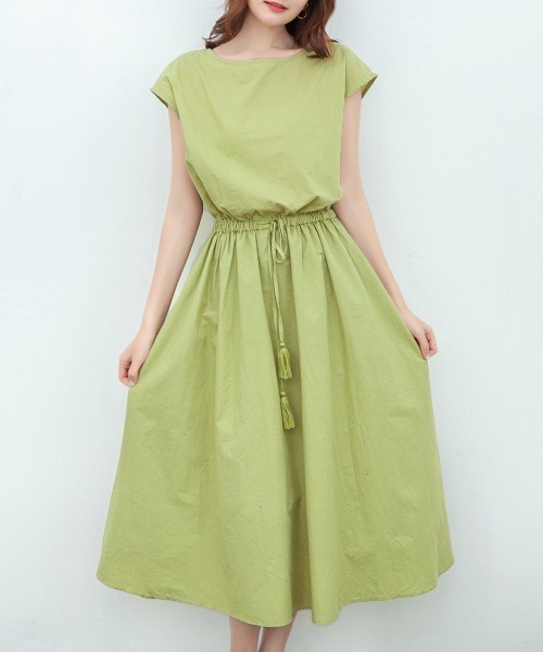 Miniministore(ミニミニストア)の「リネンワンピース フレンチスリーブ(ワンピース・レディース・ライトブルー/カーキ/ブラック/ダークグリーン/ミント/オレンジ/ネイビー/ベージュ/チェック・L/M)」の5枚目の写真