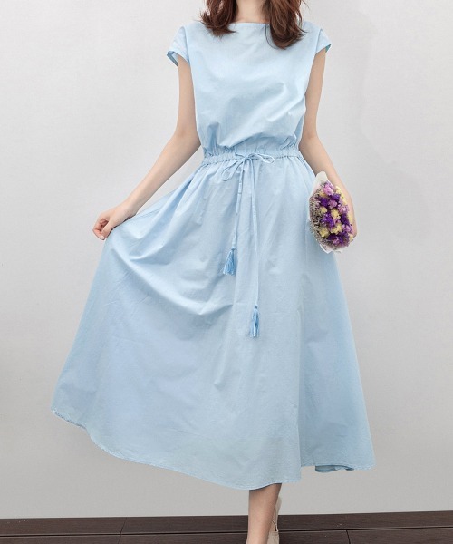 Miniministore(ミニミニストア)の「リネンワンピース フレンチスリーブ(ワンピース・レディース・ライトブルー/カーキ/ブラック/ダークグリーン/ミント/オレンジ/ネイビー/ベージュ/チェック・L/M)」の6枚目の写真