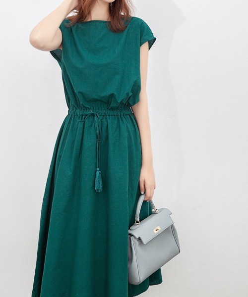 Miniministore(ミニミニストア)の「リネンワンピース フレンチスリーブ(ワンピース・レディース・ライトブルー/カーキ/ブラック/ダークグリーン/ミント/オレンジ/ネイビー/ベージュ/チェック・L/M)」の1枚目の写真