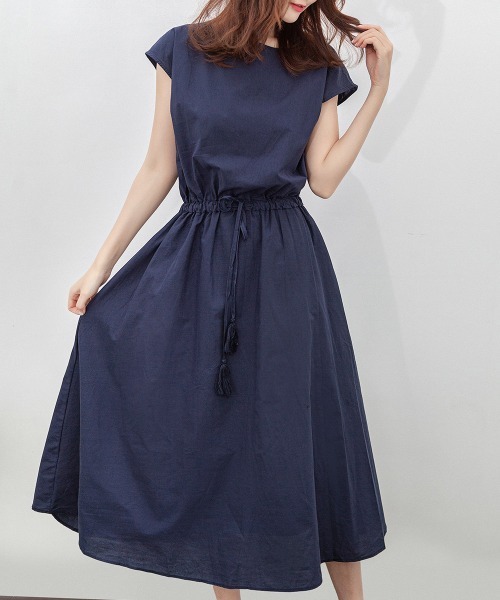 Miniministore(ミニミニストア)の「リネンワンピース フレンチスリーブ(ワンピース・レディース・ライトブルー/カーキ/ブラック/ダークグリーン/ミント/オレンジ/ネイビー/ベージュ/チェック・L/M)」の10枚目の写真