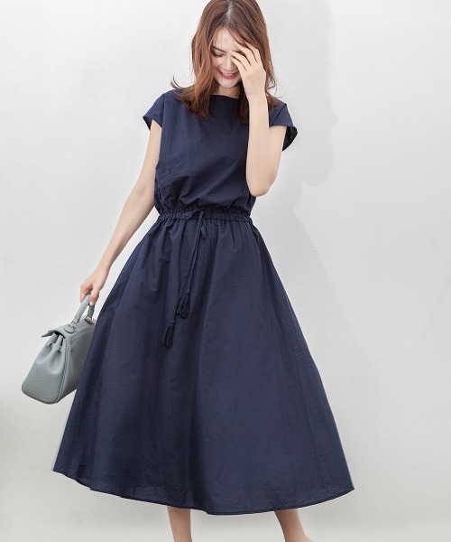Miniministore(ミニミニストア)の「リネンワンピース フレンチスリーブ(ワンピース・レディース・ライトブルー/カーキ/ブラック/ダークグリーン/ミント/オレンジ/ネイビー/ベージュ/チェック・L/M)」の11枚目の写真