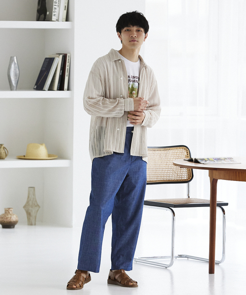 JOURNAL STANDARD relume（ジャーナルスタンダード　レリューム）の「ストライプレース ループシャツ（シャツ/ブラウス・メンズ・ラベンダー/チャコールグレー/アイボリー・MEDIUM/LARGE）」の5枚目の写真