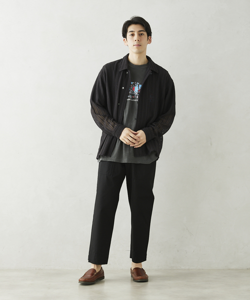 JOURNAL STANDARD relume（ジャーナルスタンダード　レリューム）の「ストライプレース ループシャツ（シャツ/ブラウス・メンズ・ラベンダー/チャコールグレー/アイボリー・MEDIUM/LARGE）」の8枚目の写真