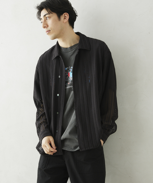 JOURNAL STANDARD relume（ジャーナルスタンダード　レリューム）の「ストライプレース ループシャツ（シャツ/ブラウス・メンズ・ラベンダー/チャコールグレー/アイボリー・MEDIUM/LARGE）」の11枚目の写真