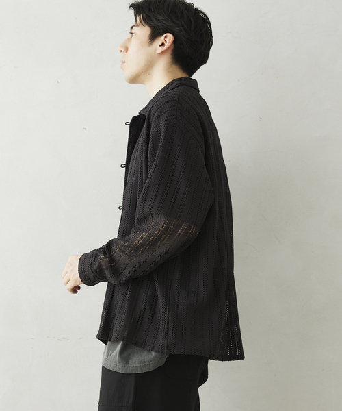 JOURNAL STANDARD relume（ジャーナルスタンダード　レリューム）の「ストライプレース ループシャツ（シャツ/ブラウス・メンズ・ラベンダー/チャコールグレー/アイボリー・MEDIUM/LARGE）」の14枚目の写真