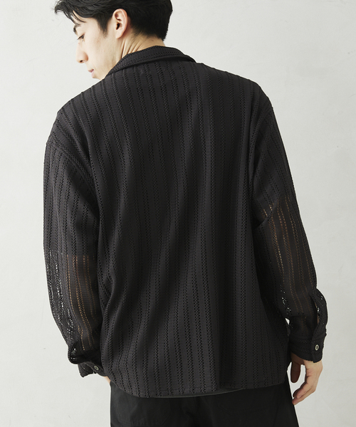 JOURNAL STANDARD relume（ジャーナルスタンダード　レリューム）の「ストライプレース ループシャツ（シャツ/ブラウス・メンズ・ラベンダー/チャコールグレー/アイボリー・MEDIUM/LARGE）」の15枚目の写真