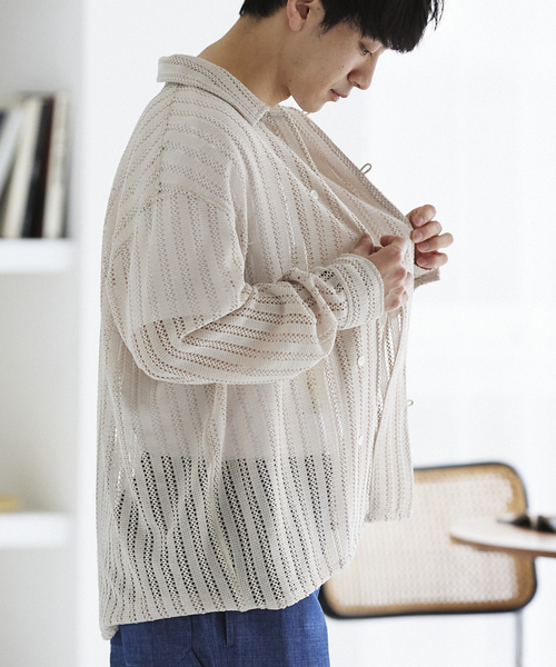 JOURNAL STANDARD relume（ジャーナルスタンダード　レリューム）の「ストライプレース ループシャツ（シャツ/ブラウス・メンズ・ラベンダー/チャコールグレー/アイボリー・MEDIUM/LARGE）」の20枚目の写真