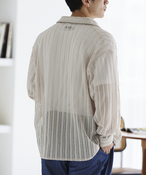 JOURNAL STANDARD relume（ジャーナルスタンダード　レリューム）の「ストライプレース ループシャツ（シャツ/ブラウス・メンズ・ラベンダー/チャコールグレー/アイボリー・MEDIUM/LARGE）」の21枚目の写真