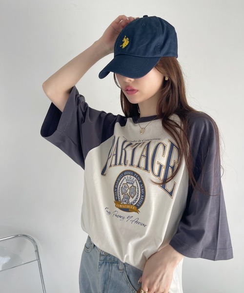 Ada.(エイダ)の「カレッジデザイン 半袖 ラグラン Tシャツ(Tシャツ/カットソー・レディース・ネイビー/アイボリー/ナチュラル・FREE)」の18枚目の写真
