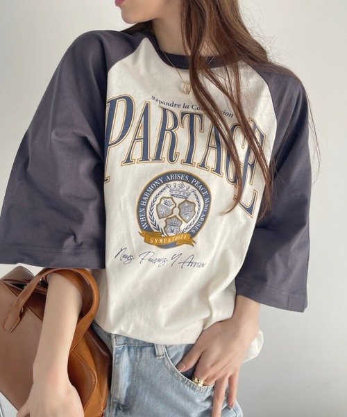 Ada.(エイダ)の「カレッジデザイン 半袖 ラグラン Tシャツ(Tシャツ/カットソー・レディース・ネイビー/アイボリー/ナチュラル・FREE)」の16枚目の写真