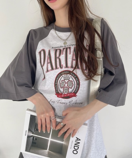 Ada.(エイダ)の「カレッジデザイン 半袖 ラグラン Tシャツ(Tシャツ/カットソー・レディース・ネイビー/アイボリー/ナチュラル・FREE)」の10枚目の写真