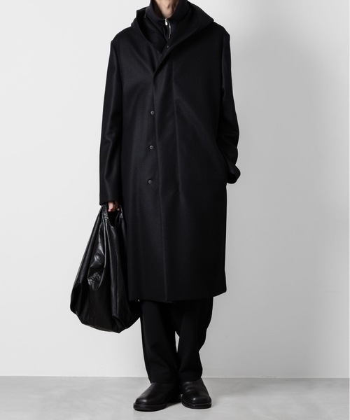 美品＊23AW MHL. ベーシックメルトンコート 黒 2 フーデッド 直営店・ZOZOTOWN限定 】2/90 スーパー120Sメルトン ジップ