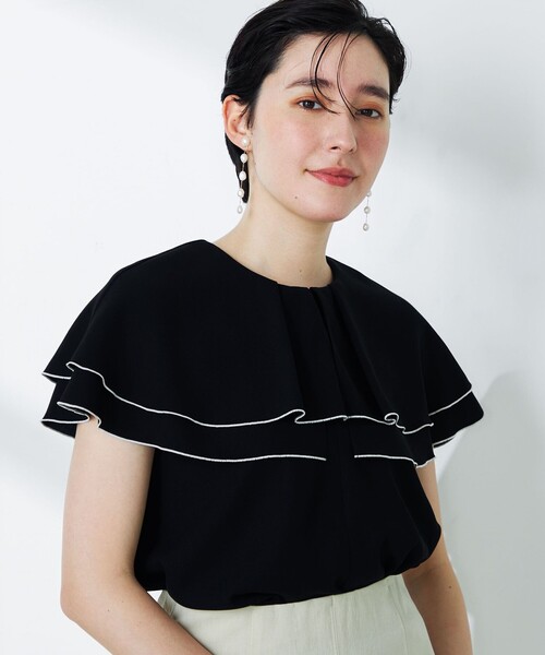 NOLLEY’S（ノーリーズ）の「ストレッチジョーゼット配色ラッフル衿ブラウス（シャツ/ブラウス・レディース・オフホワイト/ブラック・38）」の15枚目の写真